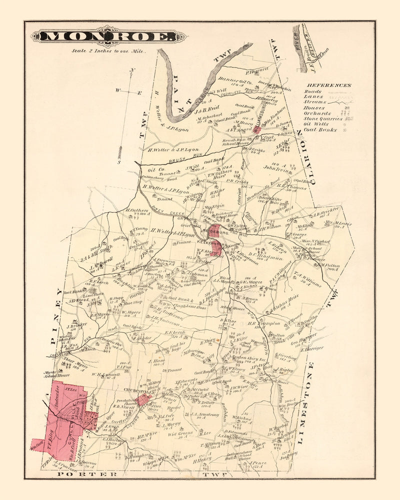Size comparison using Vintage Map of Monroe, Pennsylvania 1877