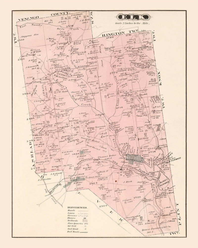 Size comparison using Vintage Map of Elk, Pennsylvania 1877