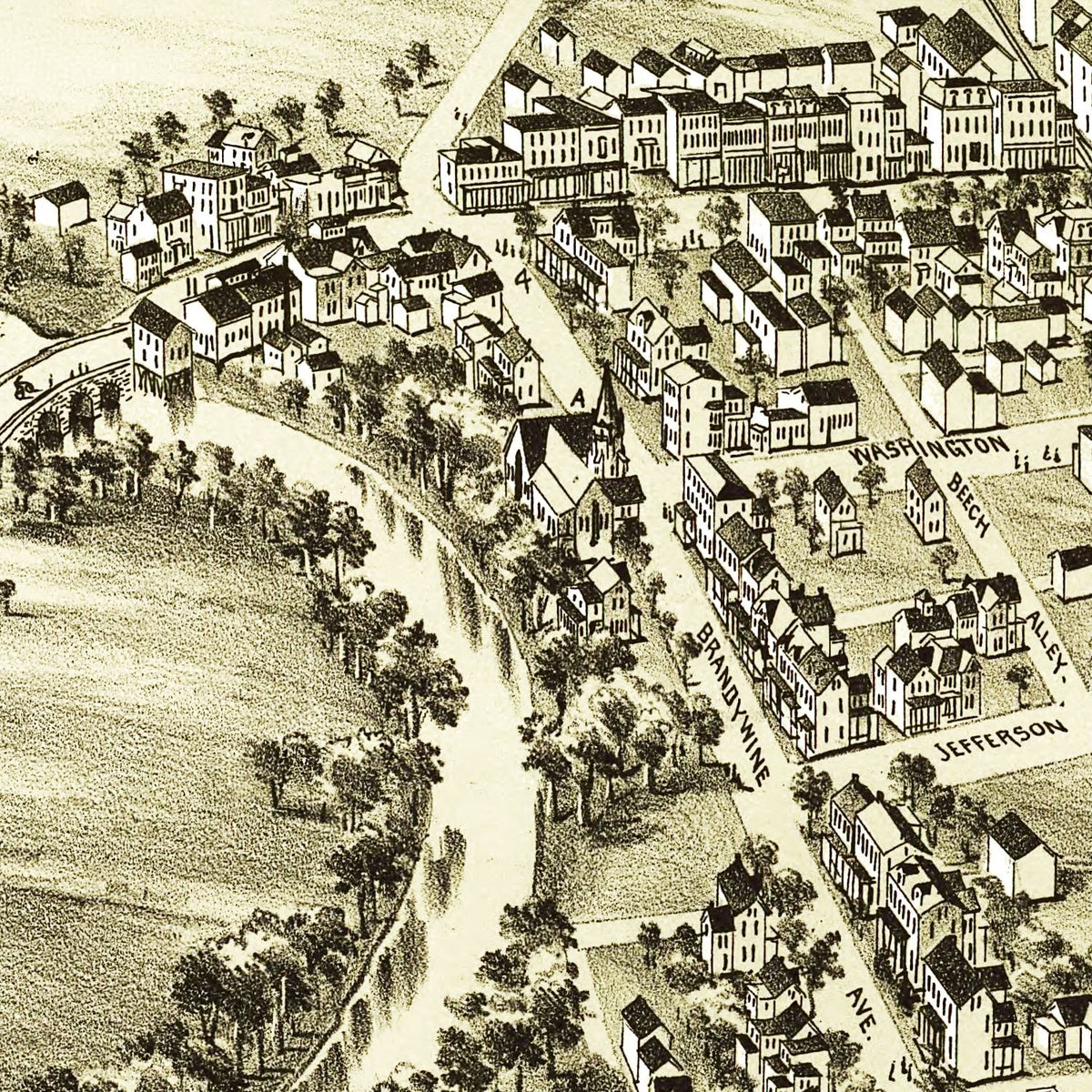Restored historic details from the 1893 city map of Downington, Pennsylvania