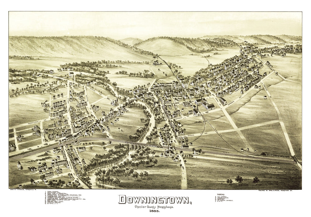 Vintage Map of Downington, Pennsylvania 1893 print style example
