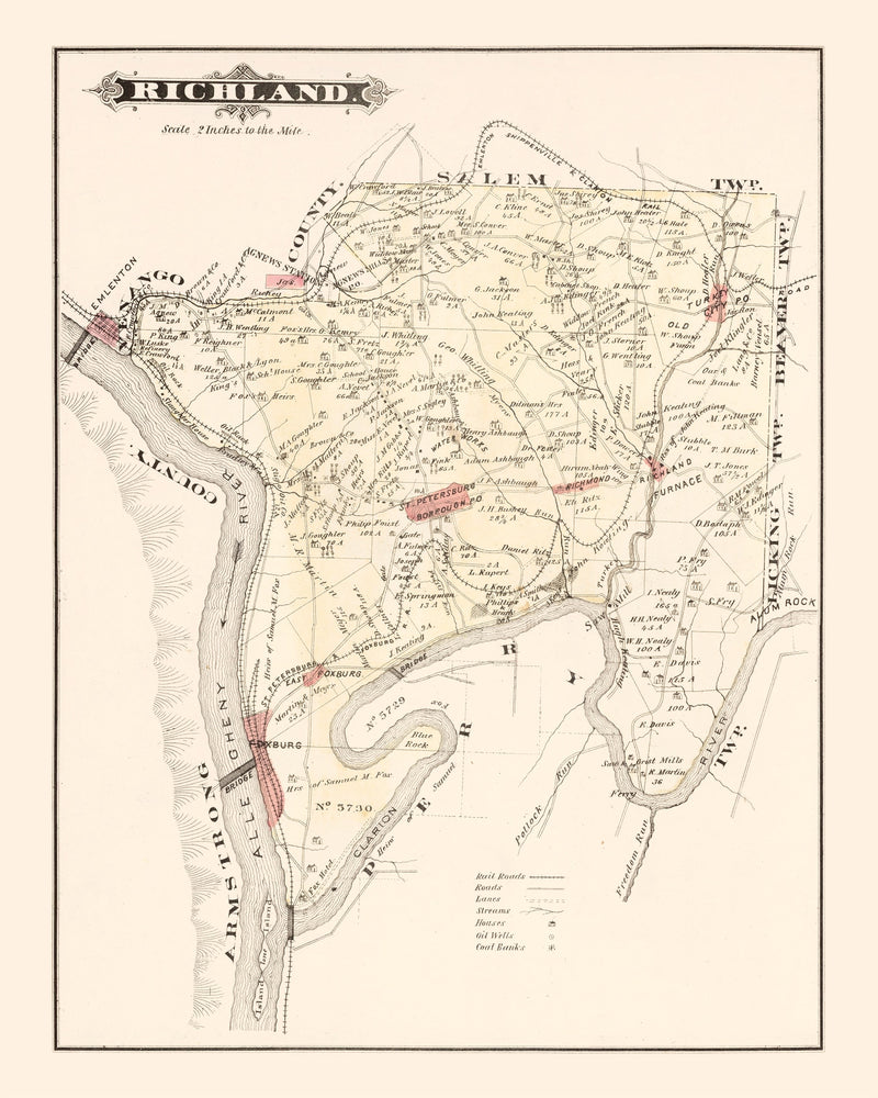 Size comparison using Vintage Map of Richland, Pennsylvania 1877
