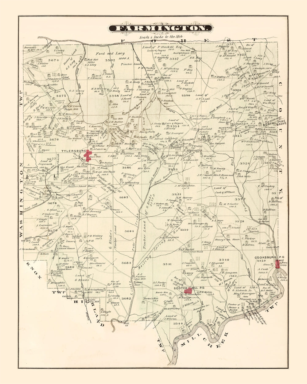 Vintage Map of Farmington, Pennsylvania 1877 print style example