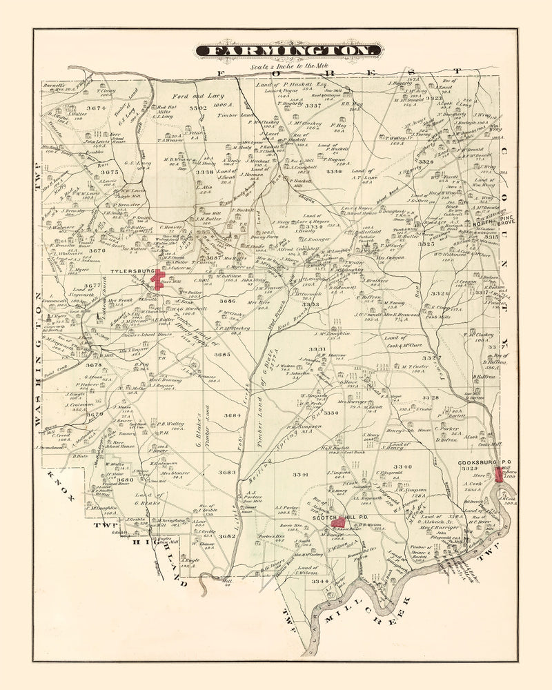 Size comparison using Vintage Map of Farmington, Pennsylvania 1877