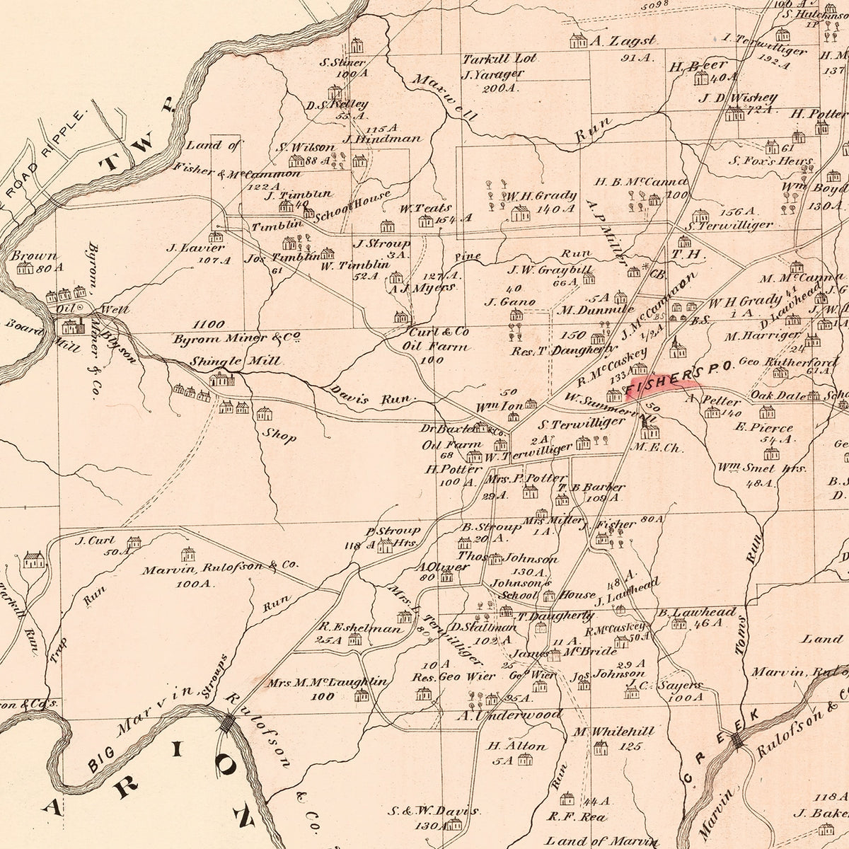 Restored historic details from the 1877 city map of Millcreek, Pennsylvania