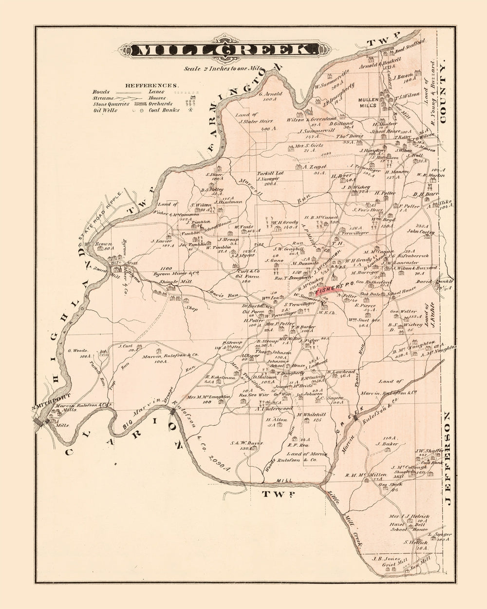 Vintage Map of Millcreek, Pennsylvania 1877 print style example