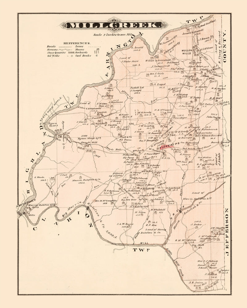 Size comparison using Vintage Map of Millcreek, Pennsylvania 1877