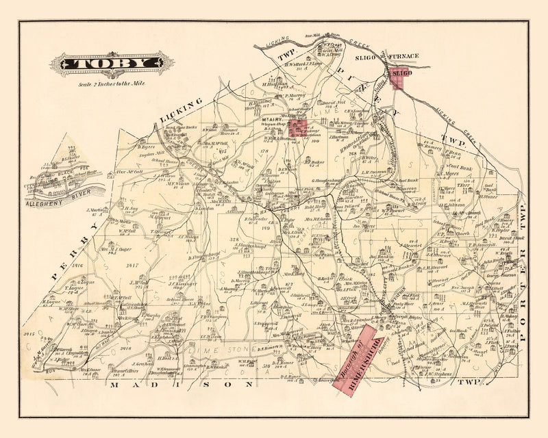 Size comparison using Vintage Map of Tory, Pennsylvania 1877