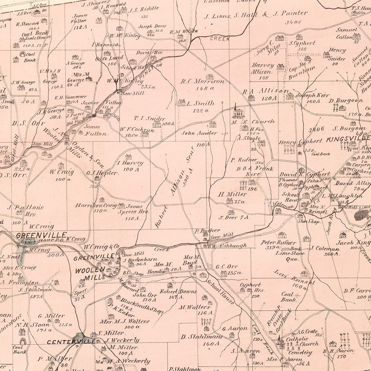Restored historic details from the 1877 city map of Limestone, Pennsylvania