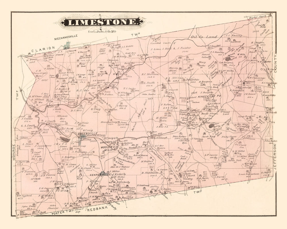Vintage Map of Limestone, Pennsylvania 1877 print style example