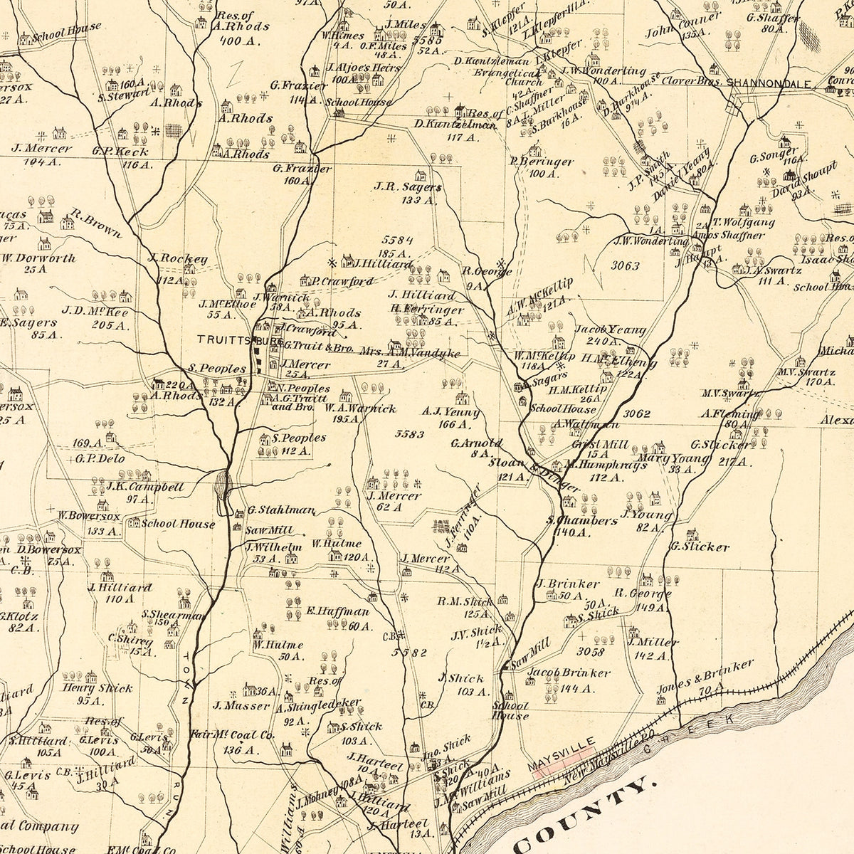 Restored historic details from the 1877 city map of Redbank, Pennsylvania