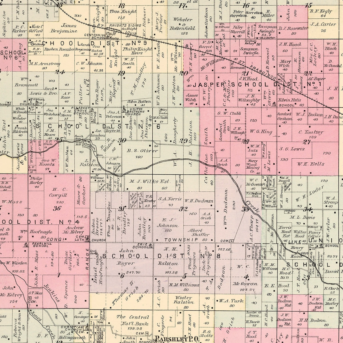 Restored historic details from the 1895 township map of Union, Missouri