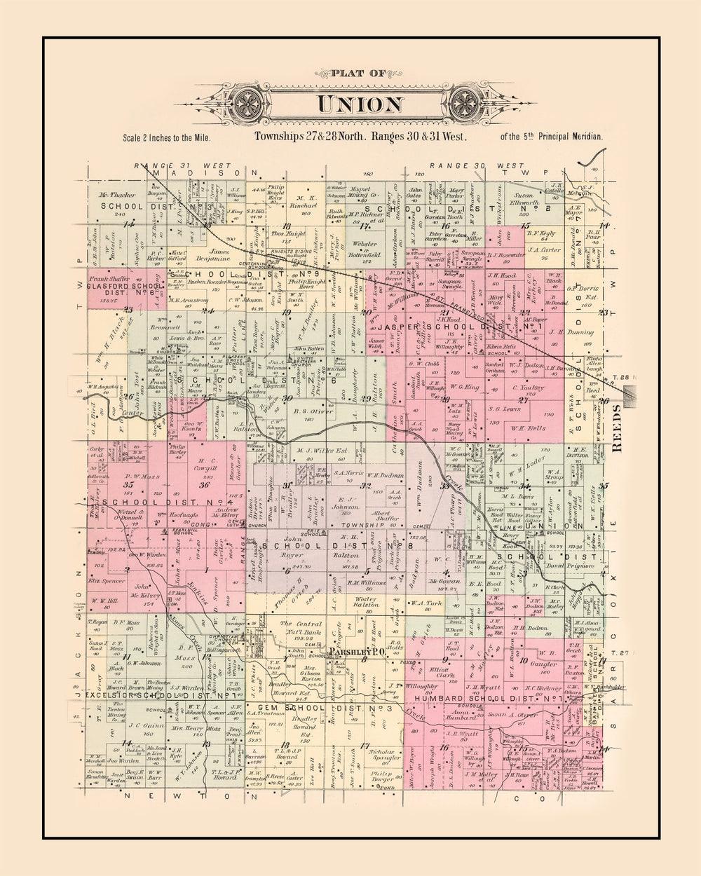 Vintage Map of Union Township, Jasper County, Missouri 1895 print style example