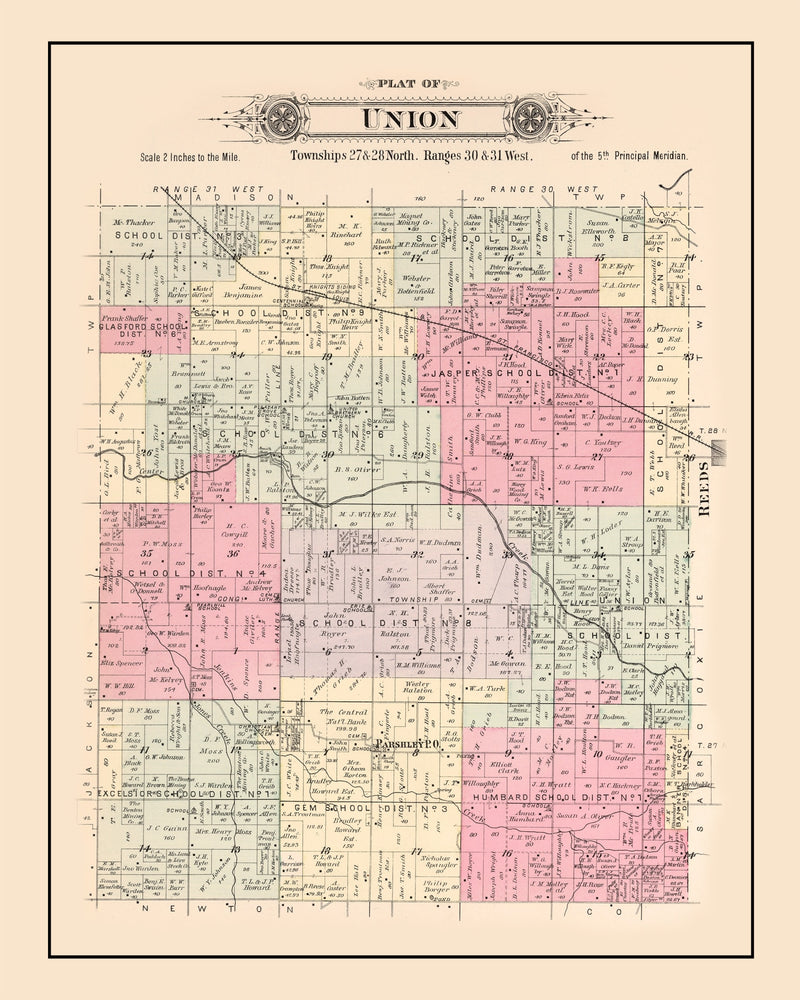 Size comparison using Vintage Map of Union Township, Jasper County, Missouri 1895