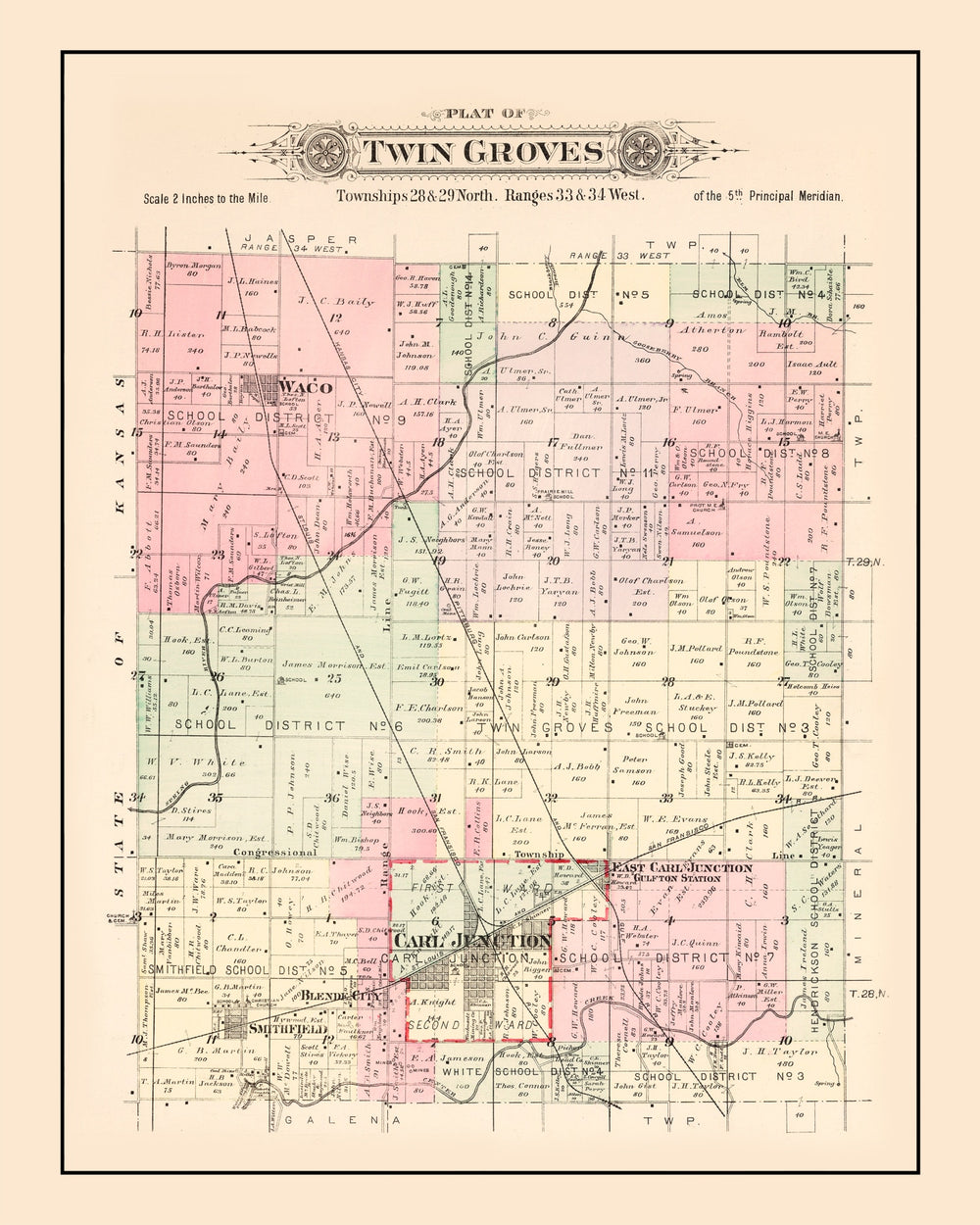 Vintage Map of Twin Groves Township, Jasper County, Missouri 1895 print style example