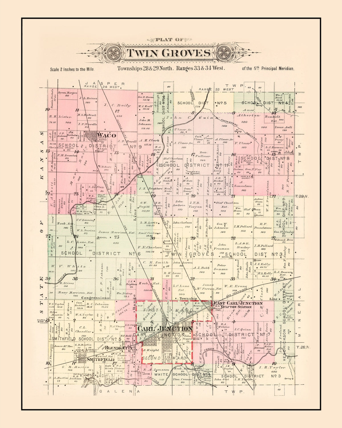 Preview of Vintage Map of Twin Groves Township, Jasper County, Missouri 1895