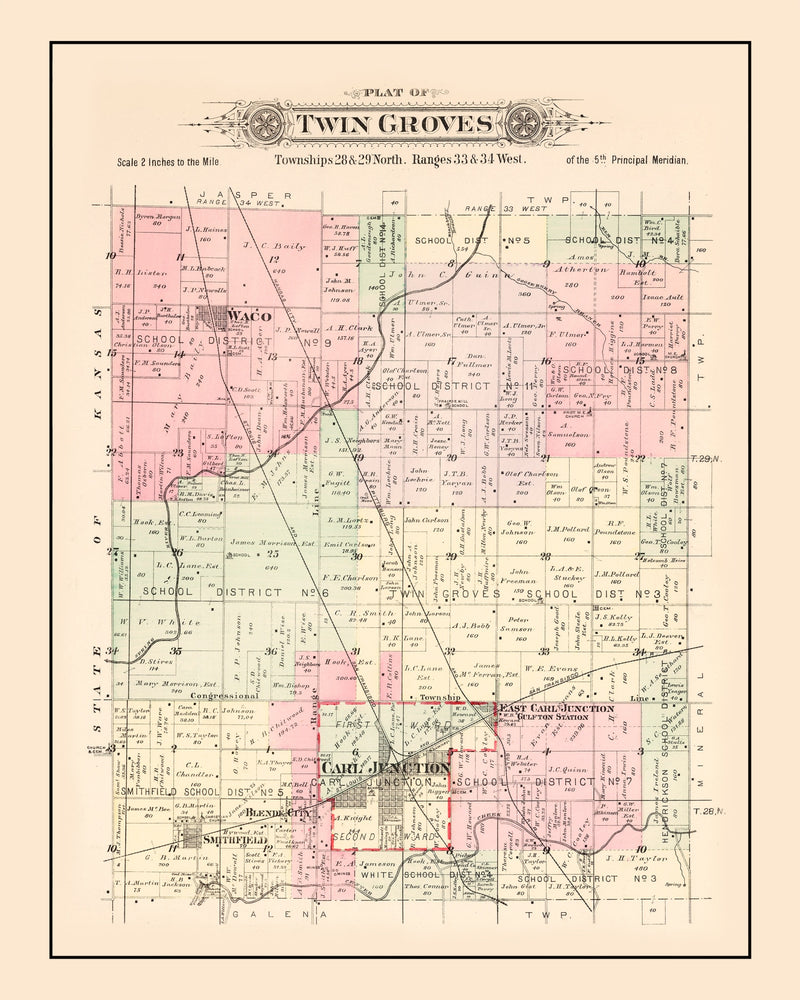Size comparison using Vintage Map of Twin Groves Township, Jasper County, Missouri 1895