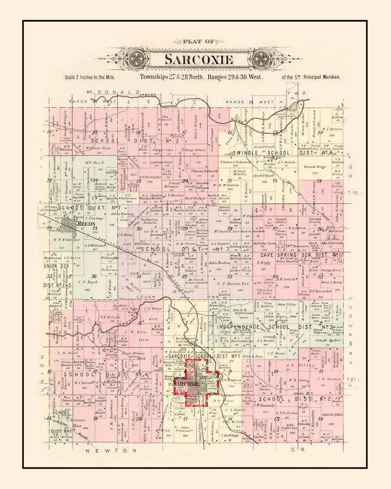 Size comparison using Vintage Map of Sarcoxie Township, Jasper County, Missouri 1895