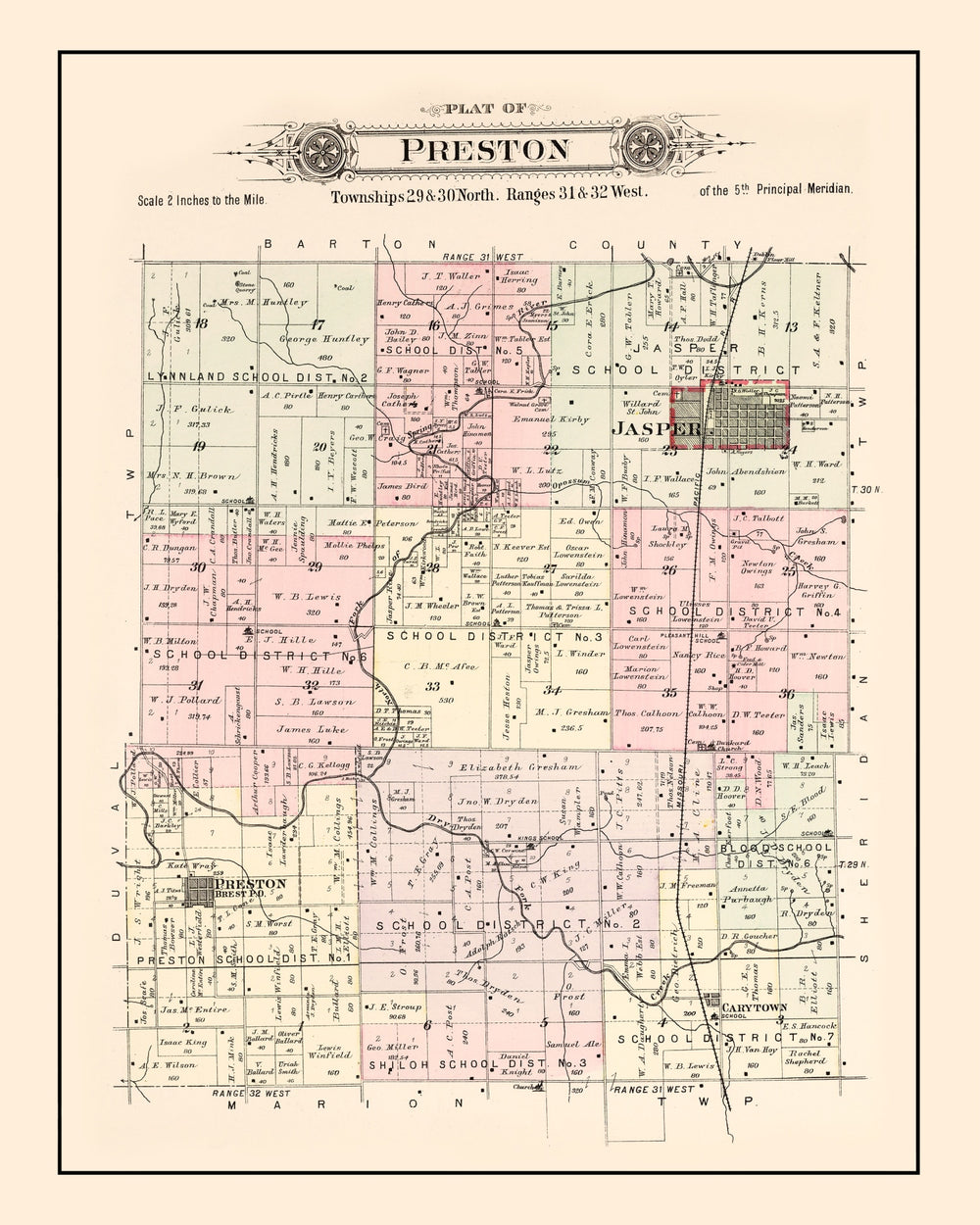 Vintage Map of Preston Township, Jasper County, Missouri 1895 print style example