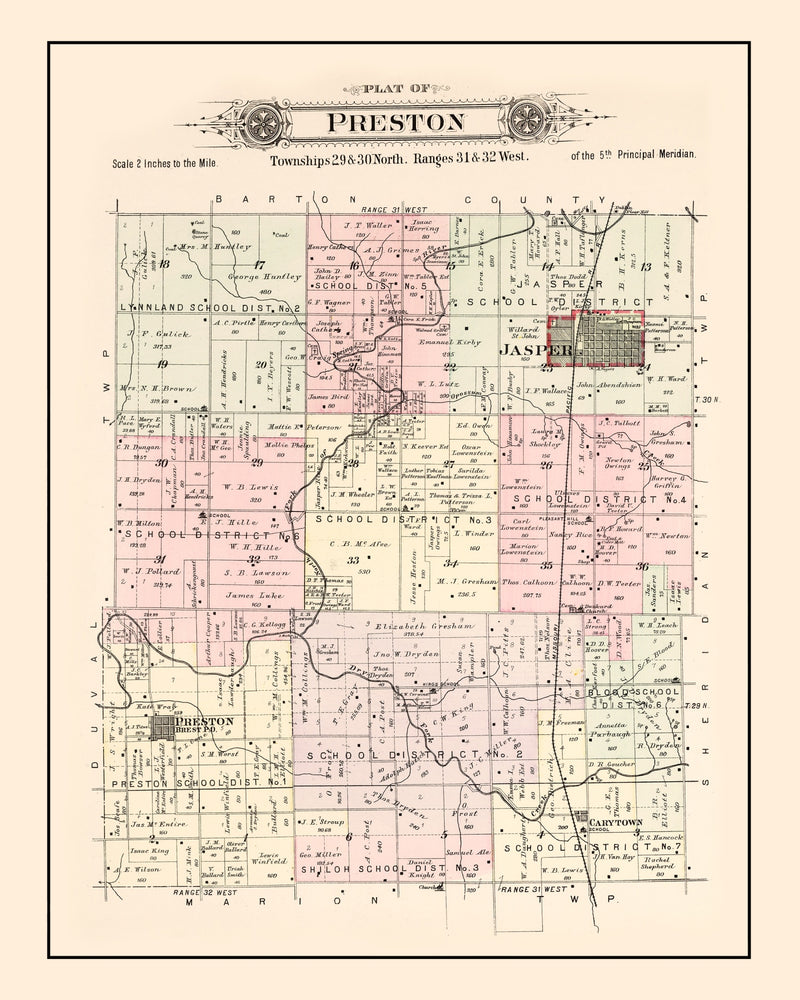 Size comparison using Vintage Map of Preston Township, Jasper County, Missouri 1895