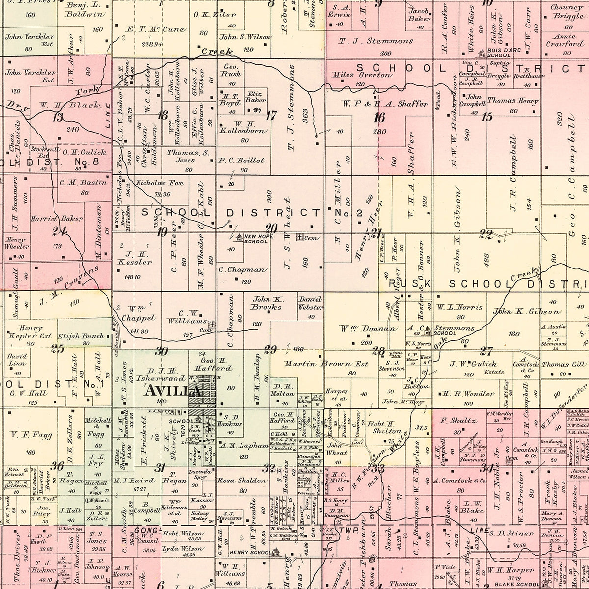 Restored historic details from the 1895 township map of Jasper County, Missouri