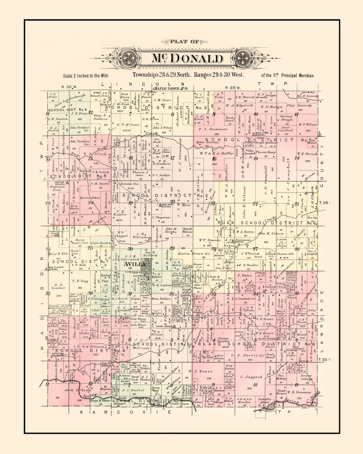 Preview of Vintage Map of McDonald Township, Jasper County, Missouri 1895