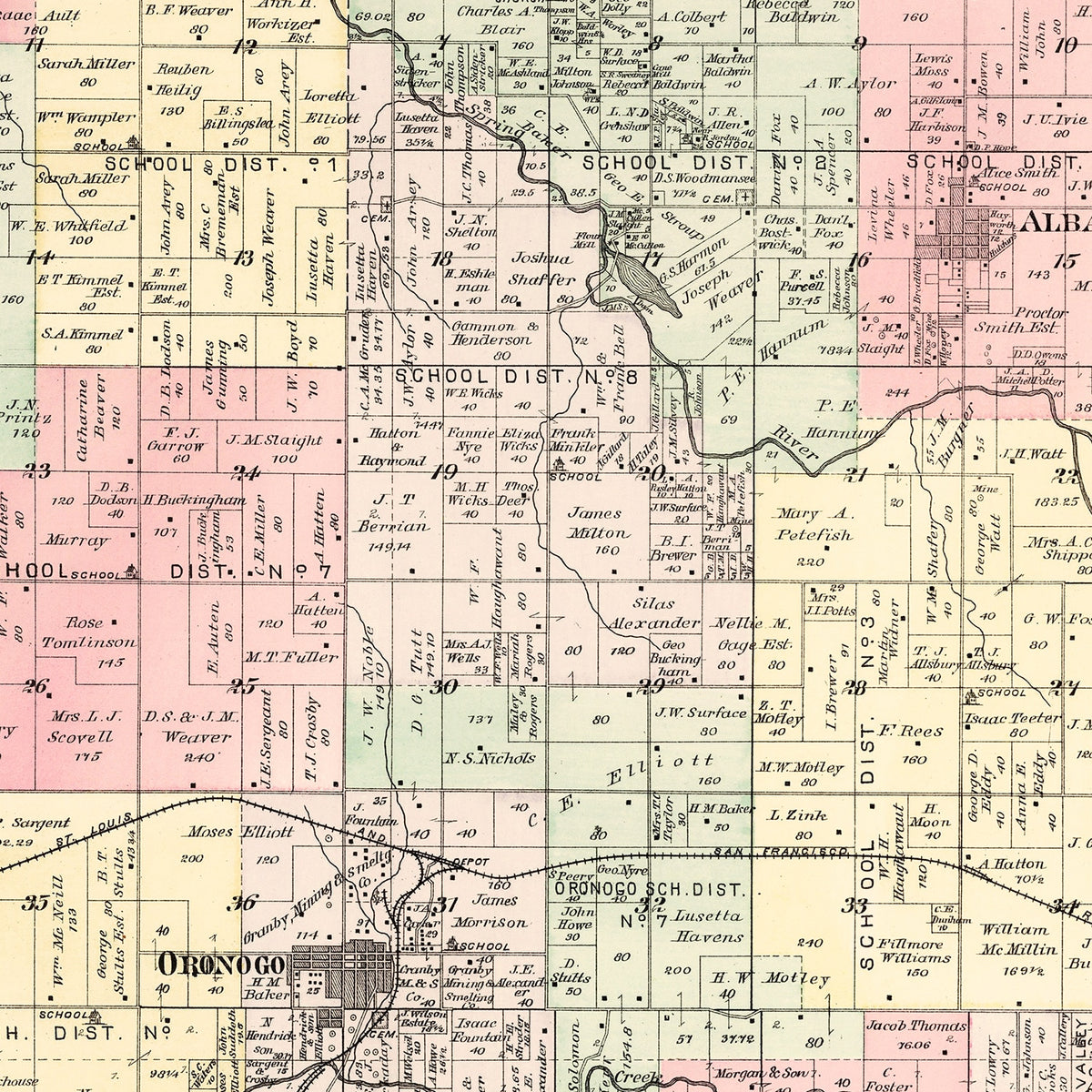 Restored historic details from the 1895 township map of Mineral, Missouri