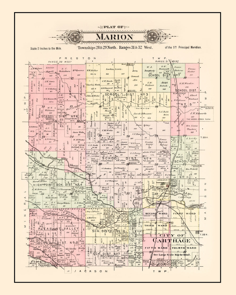 Vintage Map of Marion Township, Jasper County, Missouri 1895 print style example