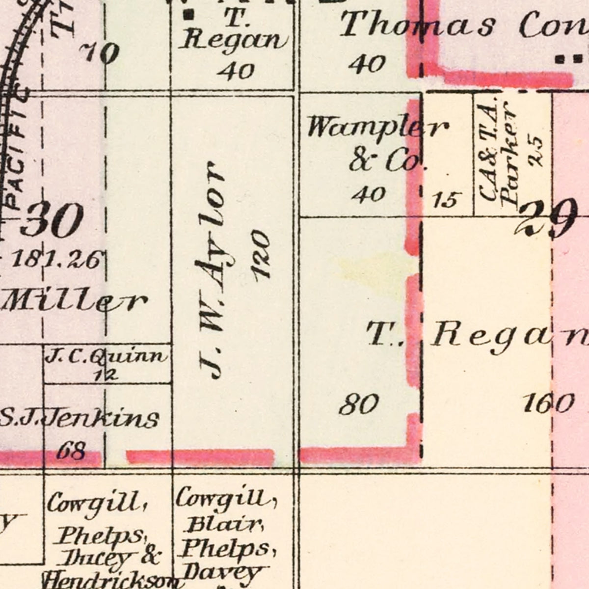 Restored historic details from the 1895 township map of Jasper County, Missouri
