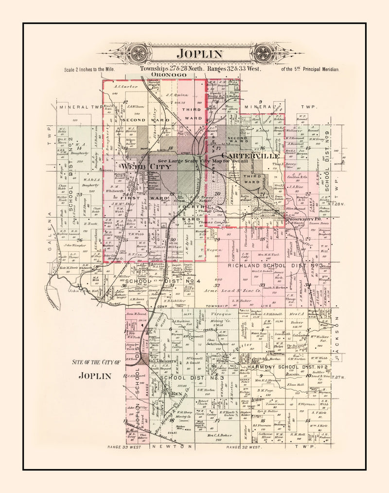 Size comparison using Vintage Map of Joplin Township, Jasper County, Missouri 1895