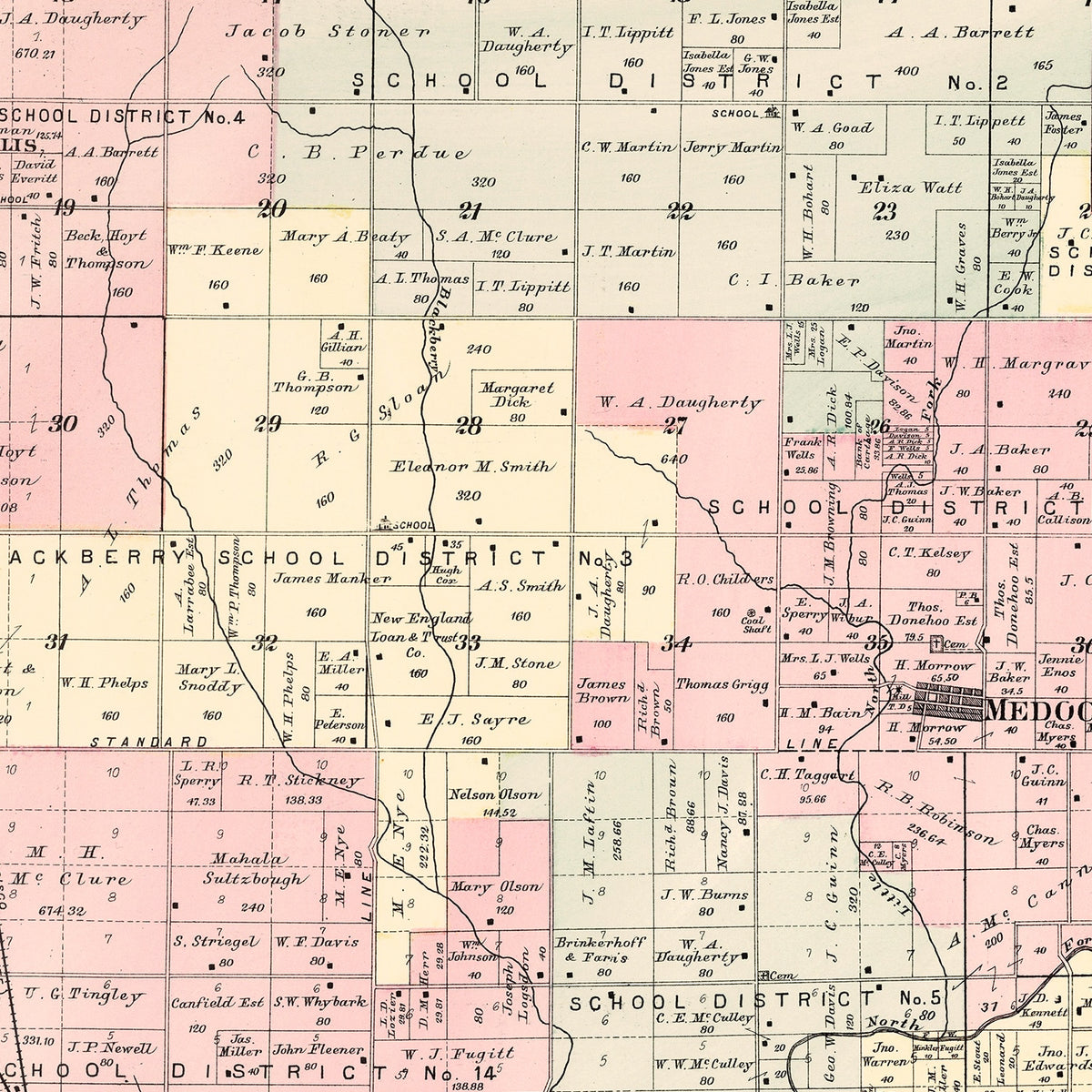 Restored historic details from the 1895 township map of Jasper County, Missouri