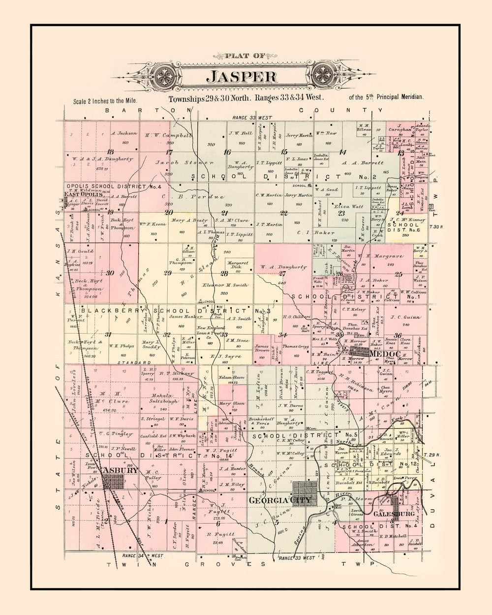 Vintage Map of Jasper Township, Jasper County, Missouri 1895 print style example