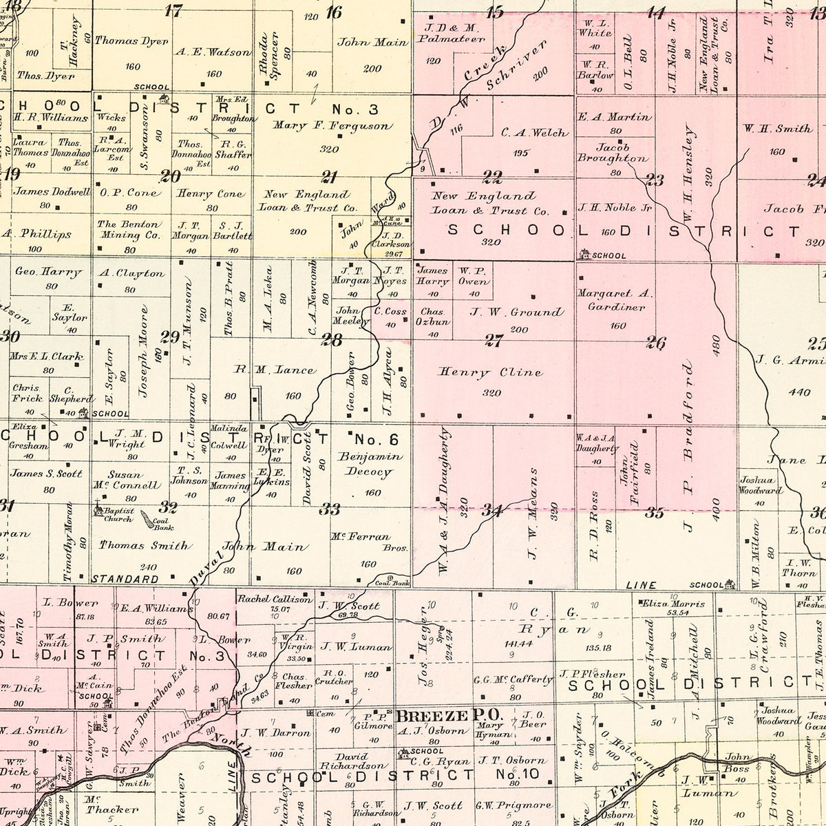 Restored historic details from the 1895 township map of Jasper County, Missouri