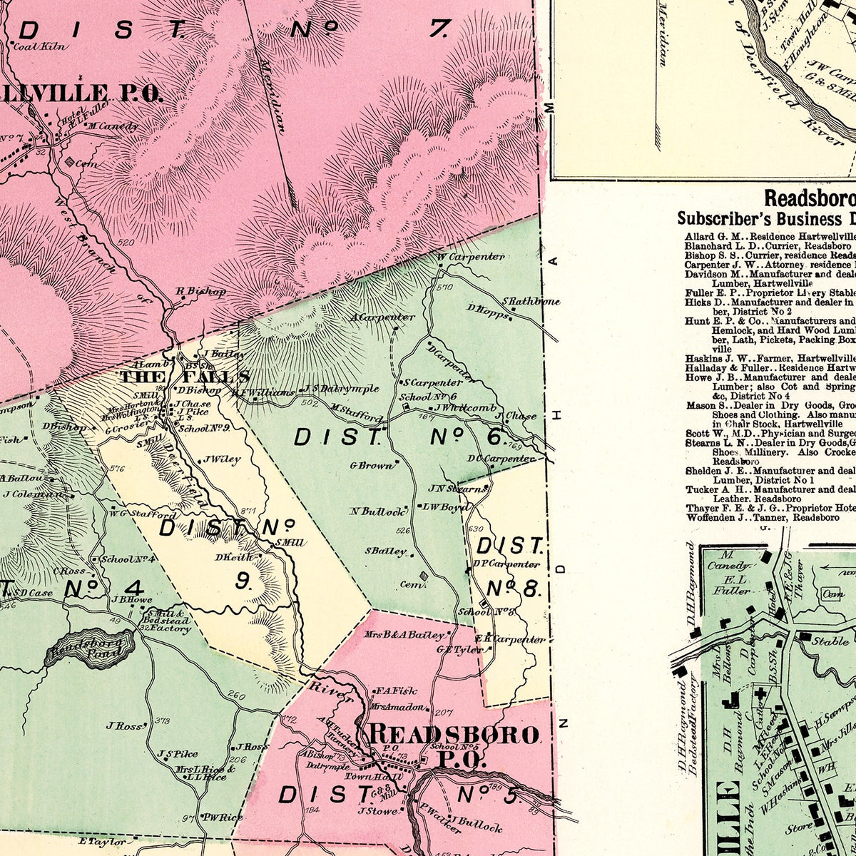 Restored historic details from the 1869 township map of Readsboro, Vermont