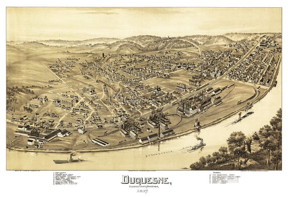 Vintage Map of Duquesne, Pennsylvania 1897 print style example