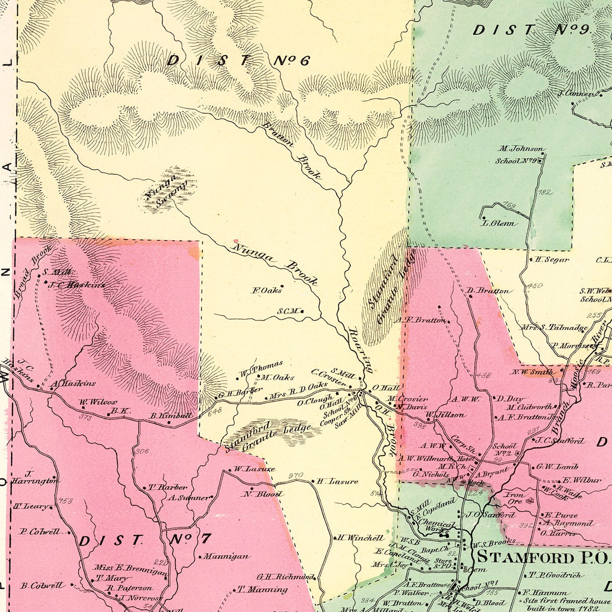 Restored historic details from the 1869 township map of Bennington County, Vermont