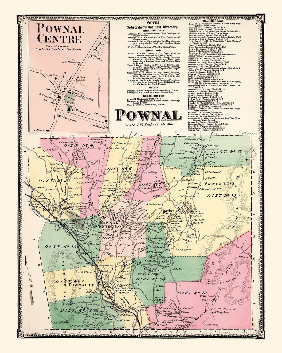 Preview of Vintage Map of Pownal Township, Bennington County, Vermont 1869