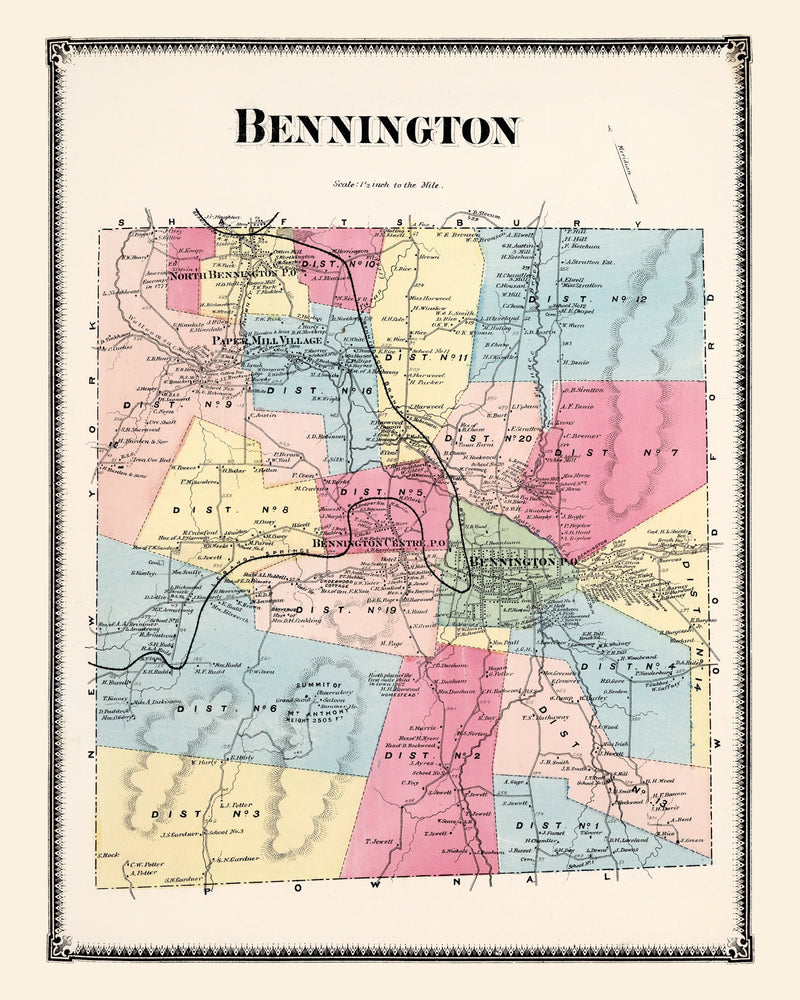 Size comparison using Vintage Map of Bennington Township, Bennington County, Vermont 1869