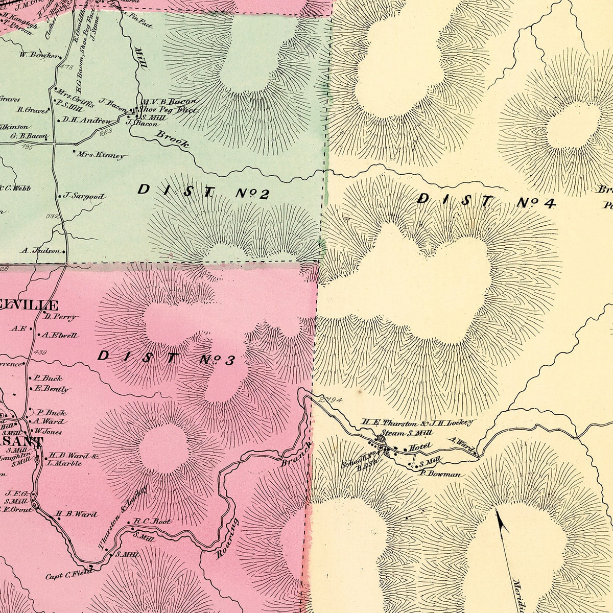 Restored historic details from the 1869 township map of Bennington County, Vermont