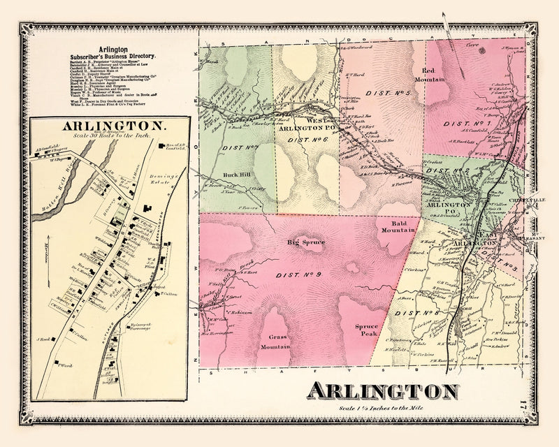Size comparison using Vintage Map of Arlington Township, Bennington County, Vermont 1869