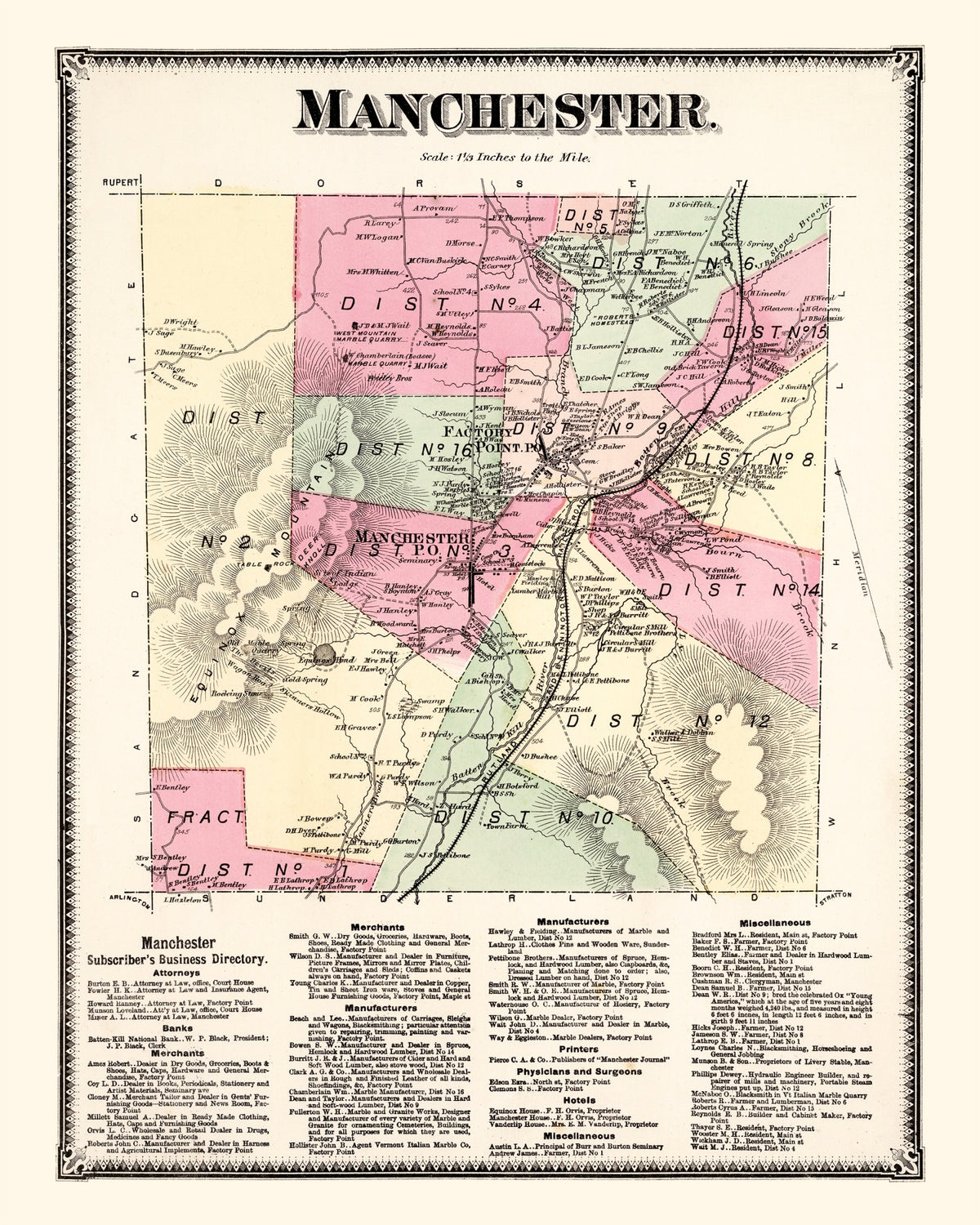 Preview of Vintage Map of Manchester Township, Bennington County, Vermont 1869