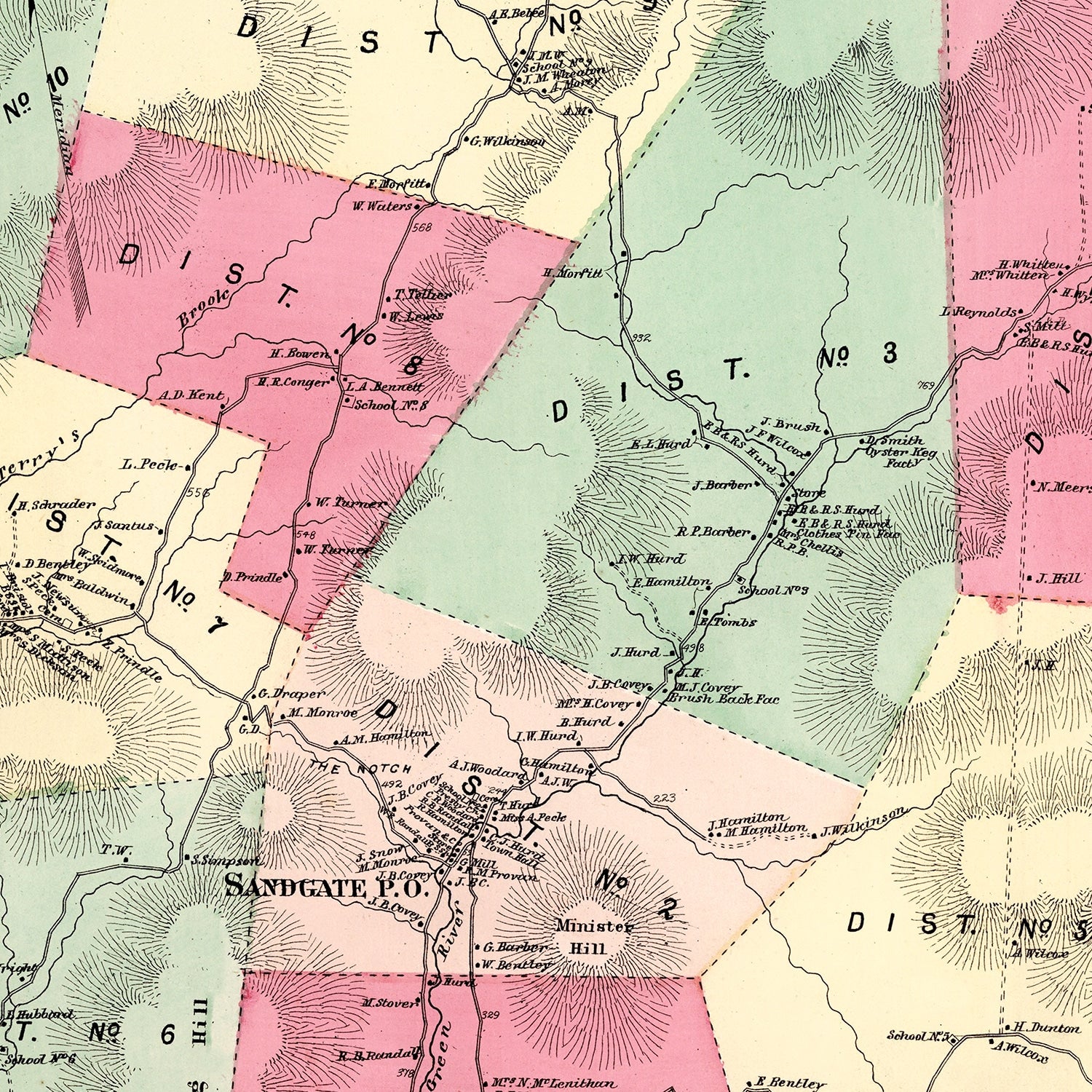 Restored historic details from the 1869 township map of Bennington County, Vermont