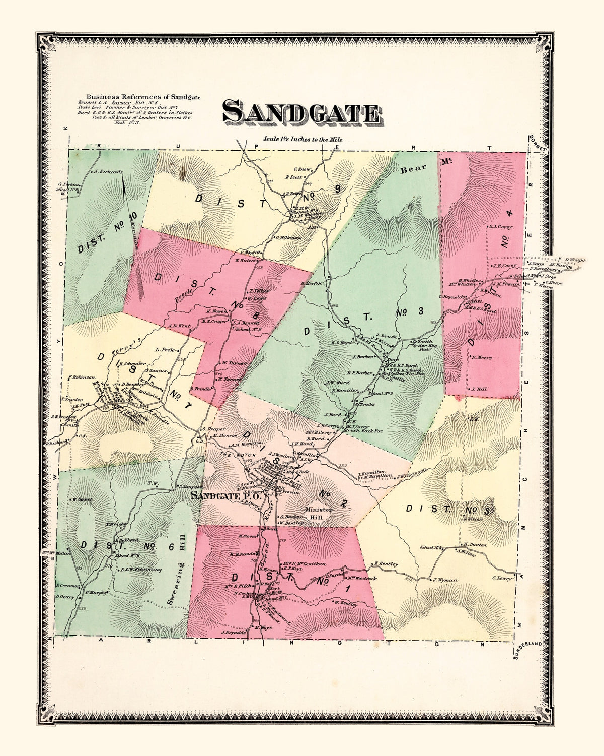 Preview of Vintage Map of Sandgate Township, Bennington County, Vermont 1869