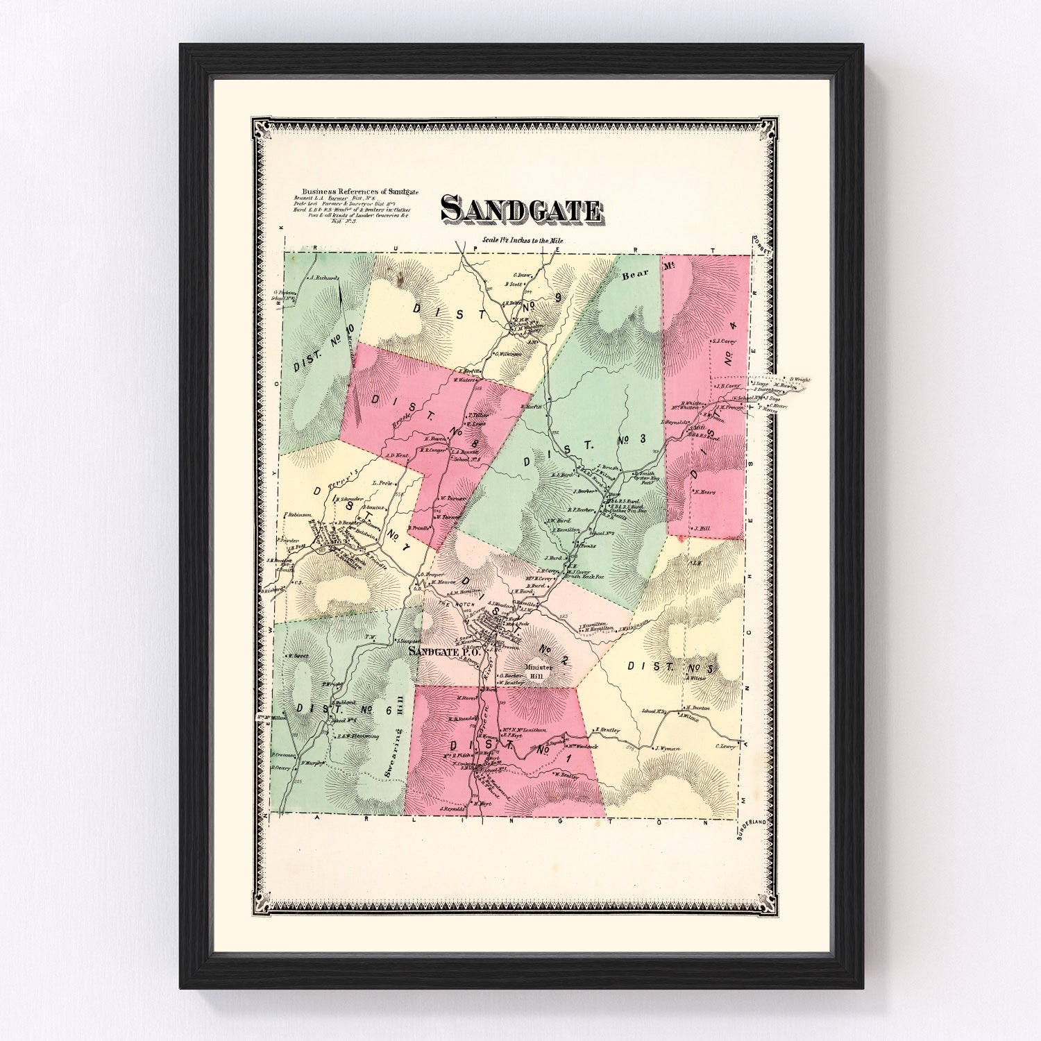 Vintage Map of Sandgate Township, Bennington County, Vermont 1869 by ...