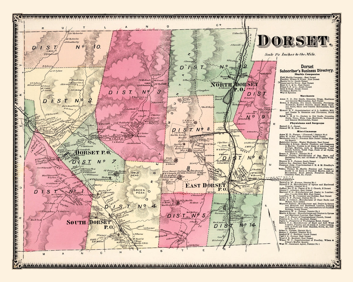 Preview of Vintage Map of Dorset Township, Bennington County, Vermont 1869