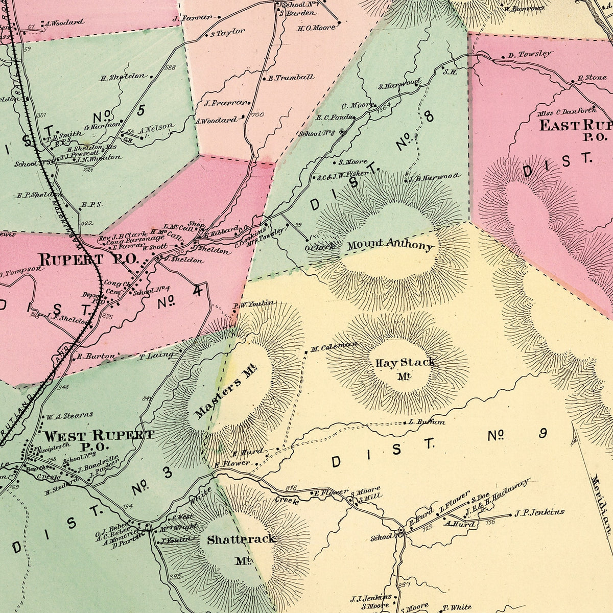 Restored historic details from the 1869 township map of Bennington County, Vermont