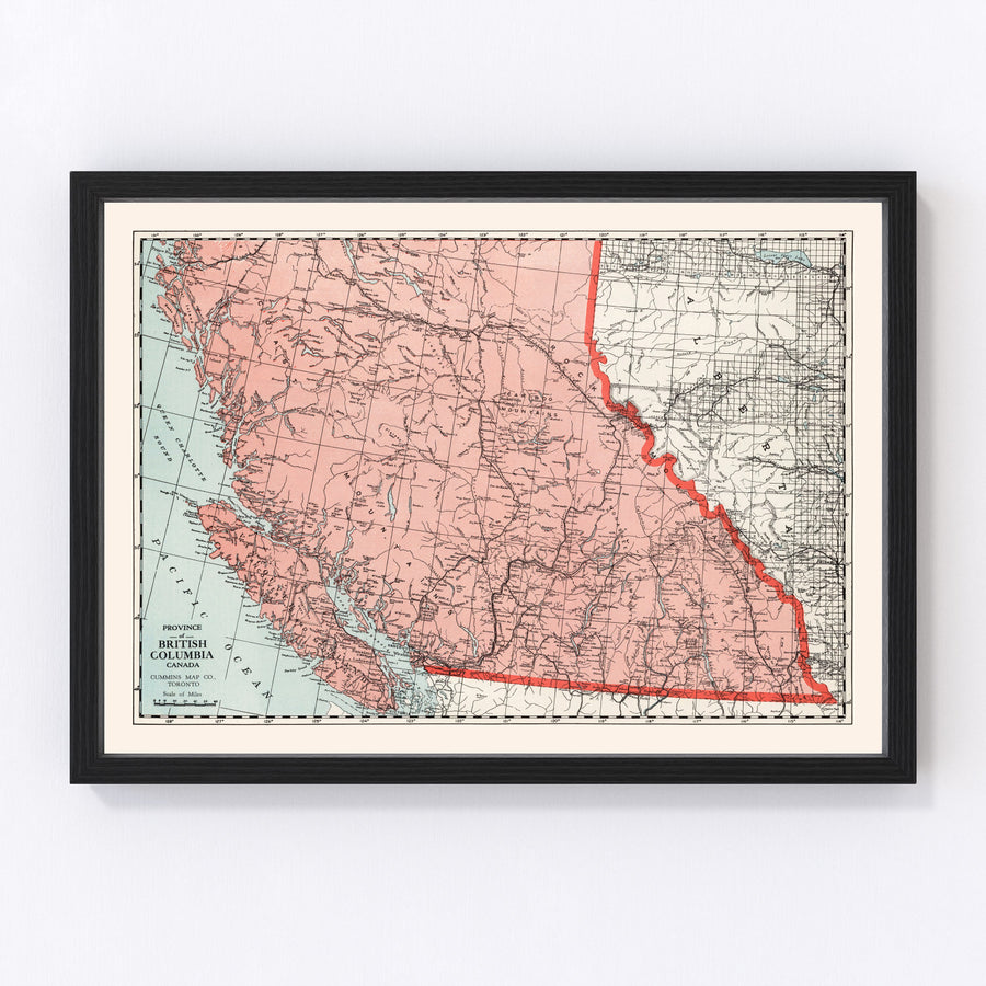 British Columbia Canada Vintage Map 1925