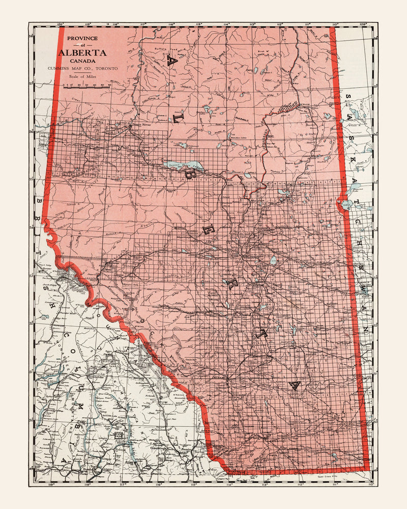 Size comparison using Vintage Map of Alberta Canada, 1925
