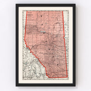Alberta Canada Vintage Map 1925