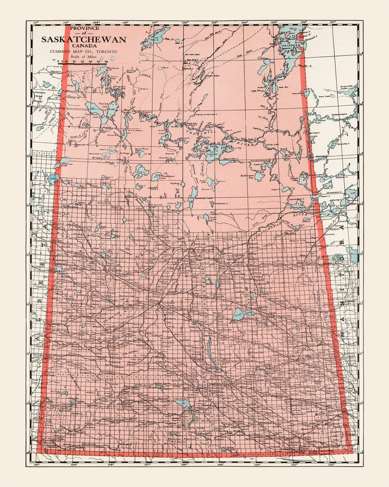 Size comparison using Vintage Map of Saskatchewan Canada, 1925