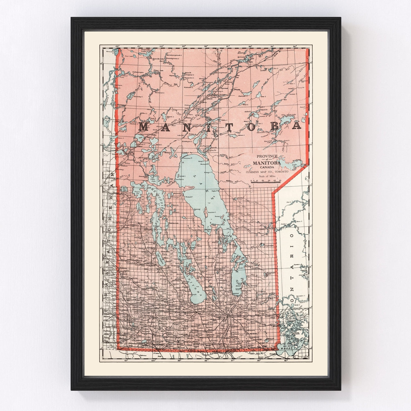Manitoba Canada Vintage Map 1925